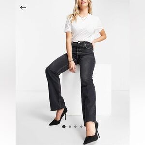 River Island 90s High Rise Straight Cut Jeans with Slit Hem in Black